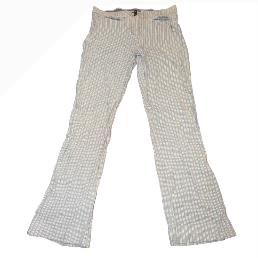 J. Jill Linen Stretch Striped Pants Blue Size 4 Straight Leg Trousers Coastal